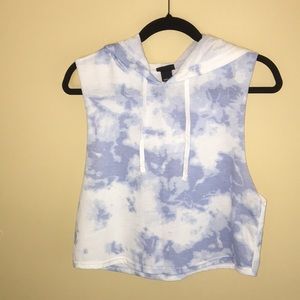 NEW Cropped Sleeveless Blue & White Tie Dye Hoodie